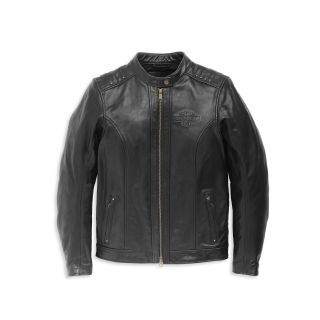 Womens Electra Mandarin Collar Studded Leather Jacket Black