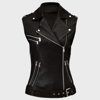 WOMENS LEATHER MOTORCYCLE VEST WITH ZIPPER
