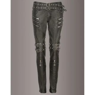 Womens Slim Fit Real Leather Biker Pants with Zipper