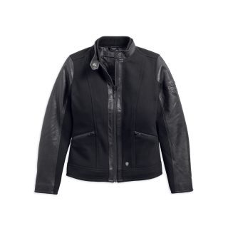 WOOL BLEND LEATHER ACCENT JACKET