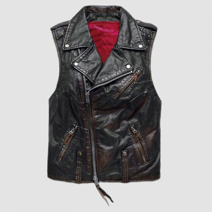 Harley Style Distress Leather Motorcycle Vest Multi Pockets Waistcoat